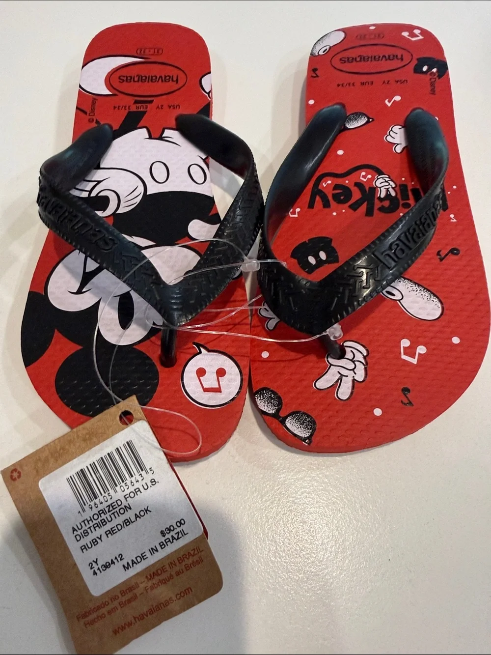 Havaianas Kids Red & Black Mickey Mouse Flip Flops